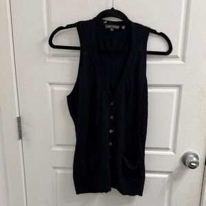 Vince Size Med Black Sleeveless Button-Up Cardigan 100% Cashmere